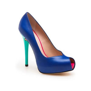 Stuart Weitzman Victoria Pump Ultramar Blue Colorblock Peep Toe Leather …